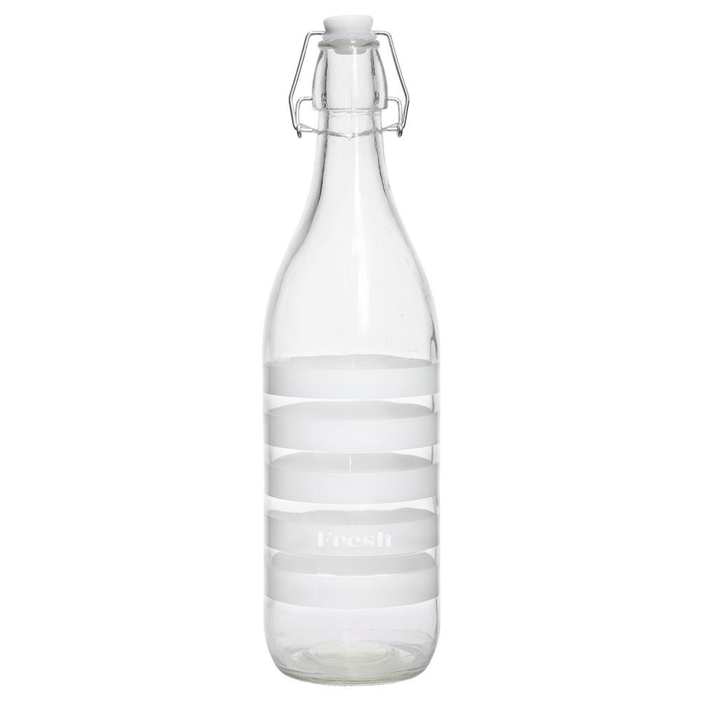Bouteille verre rayure horizontale blanche bouchon mécanique 1L H30cm