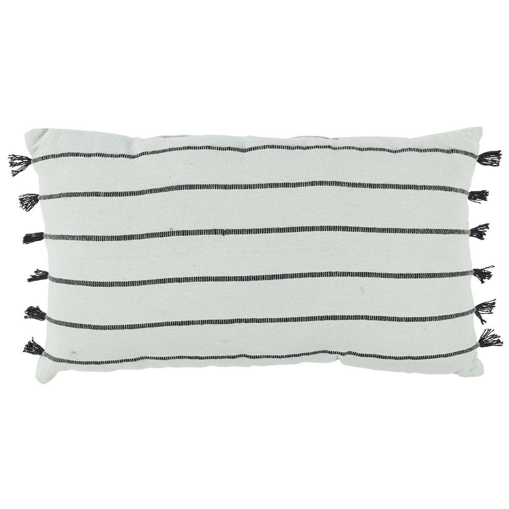 Coussin déco tufté rayures 30x50cm blanc