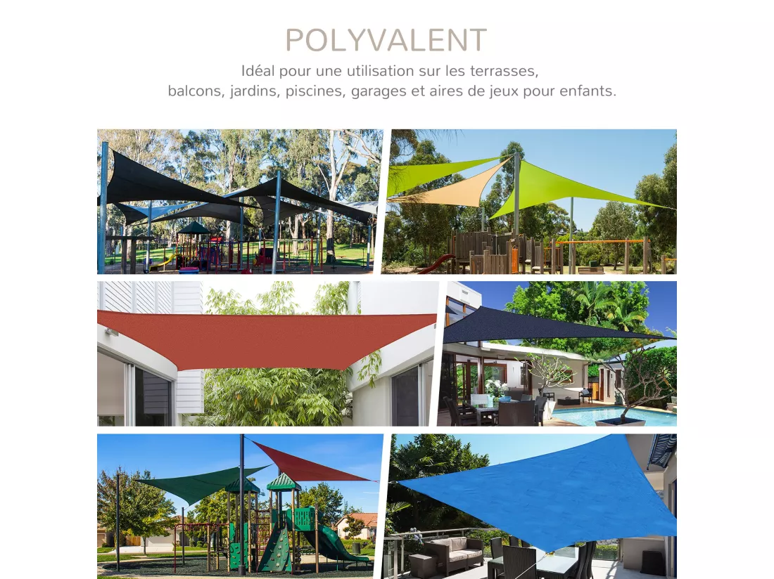 Voile d'ombrage triangulaire grande taille 4 x 4 x 4 m polyéthylène haute densité résistant aux UV crème