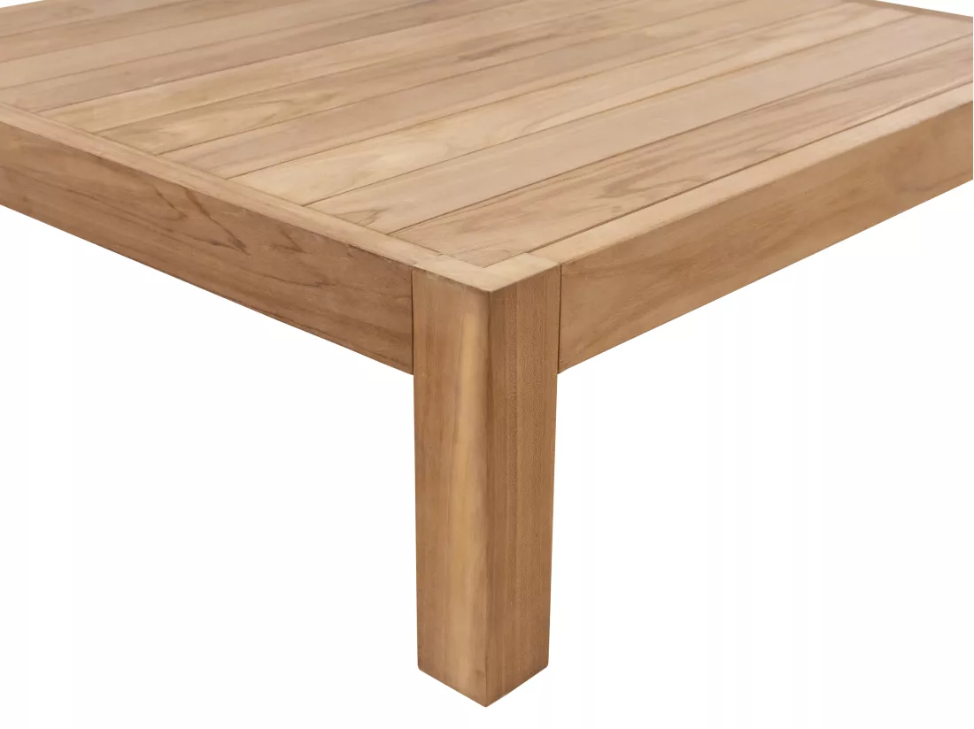 Salon de jardin en teck : un canapé 2 places, 2 fauteuils et une table basse - Naturel clair et blanc - LOMANIS de MYLIA