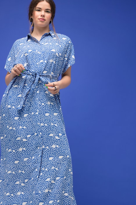 Maxikleid, oversized, Allover-Print, Hemdkragen, Knopfleiste