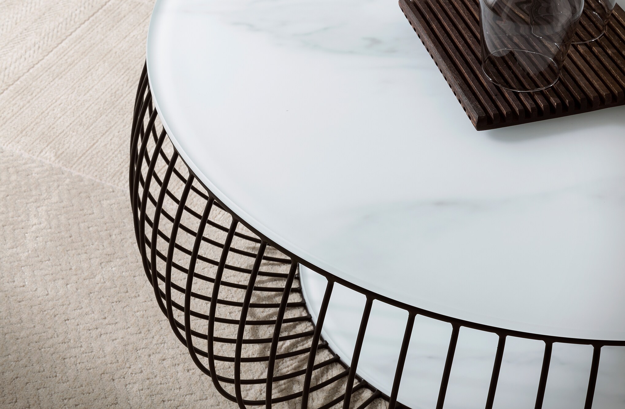Couchtisch Ø 80cm schwarz weiss Glastisch Beistelltisch Sofatisch Wohnzimmertisch