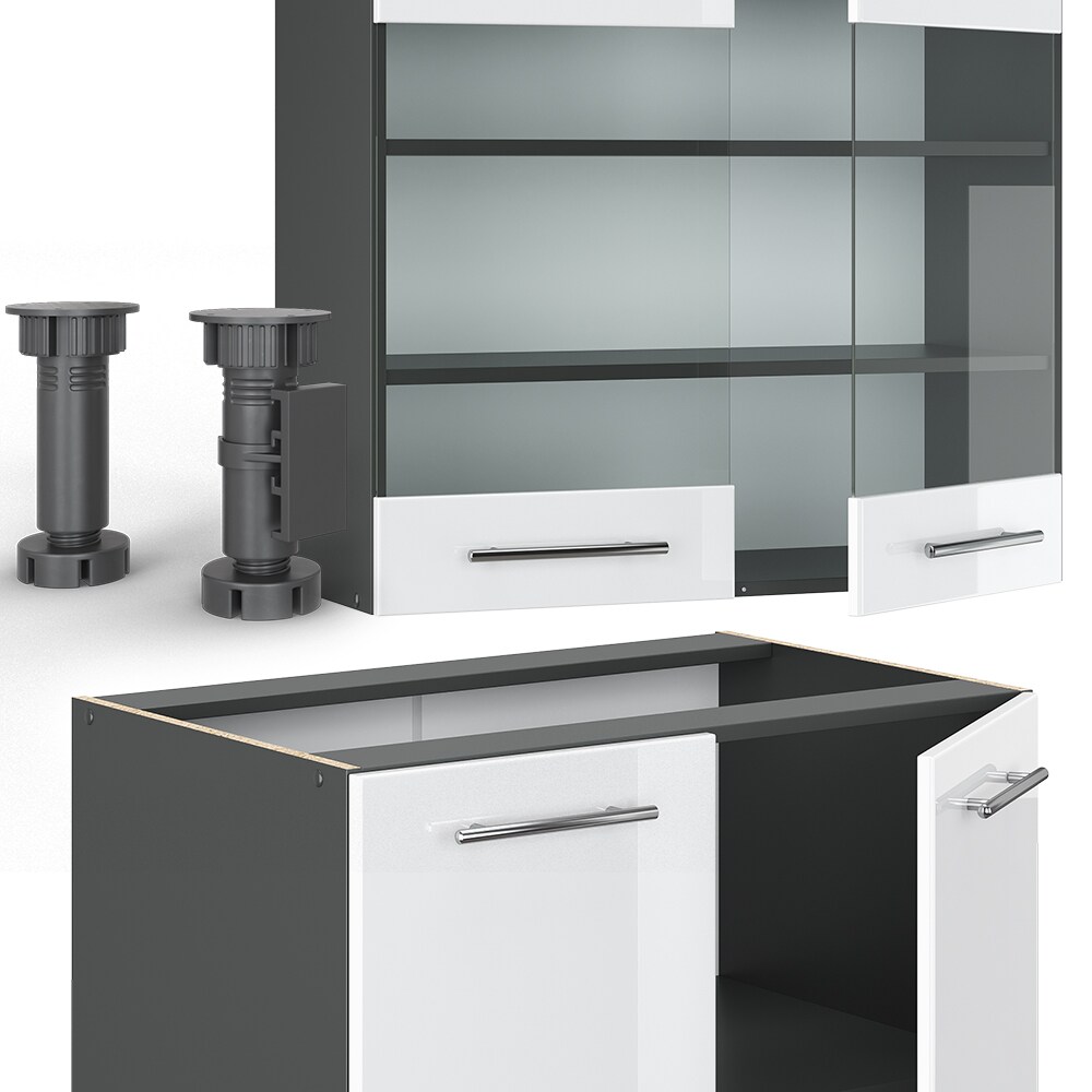VICCO Küche Fame-Line Küchenzeile Küchenblock Einbauküche 240cm Weiß Hochglanz