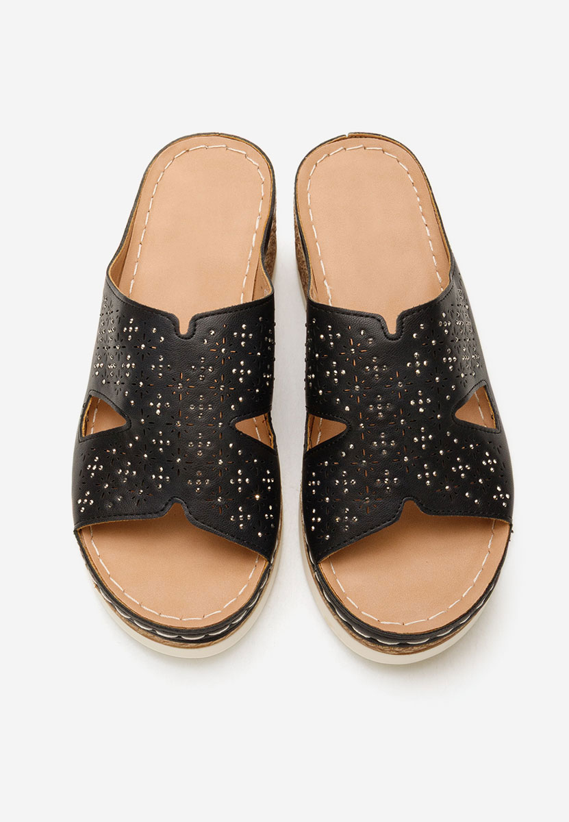 Mules compensées femme noirs Larue