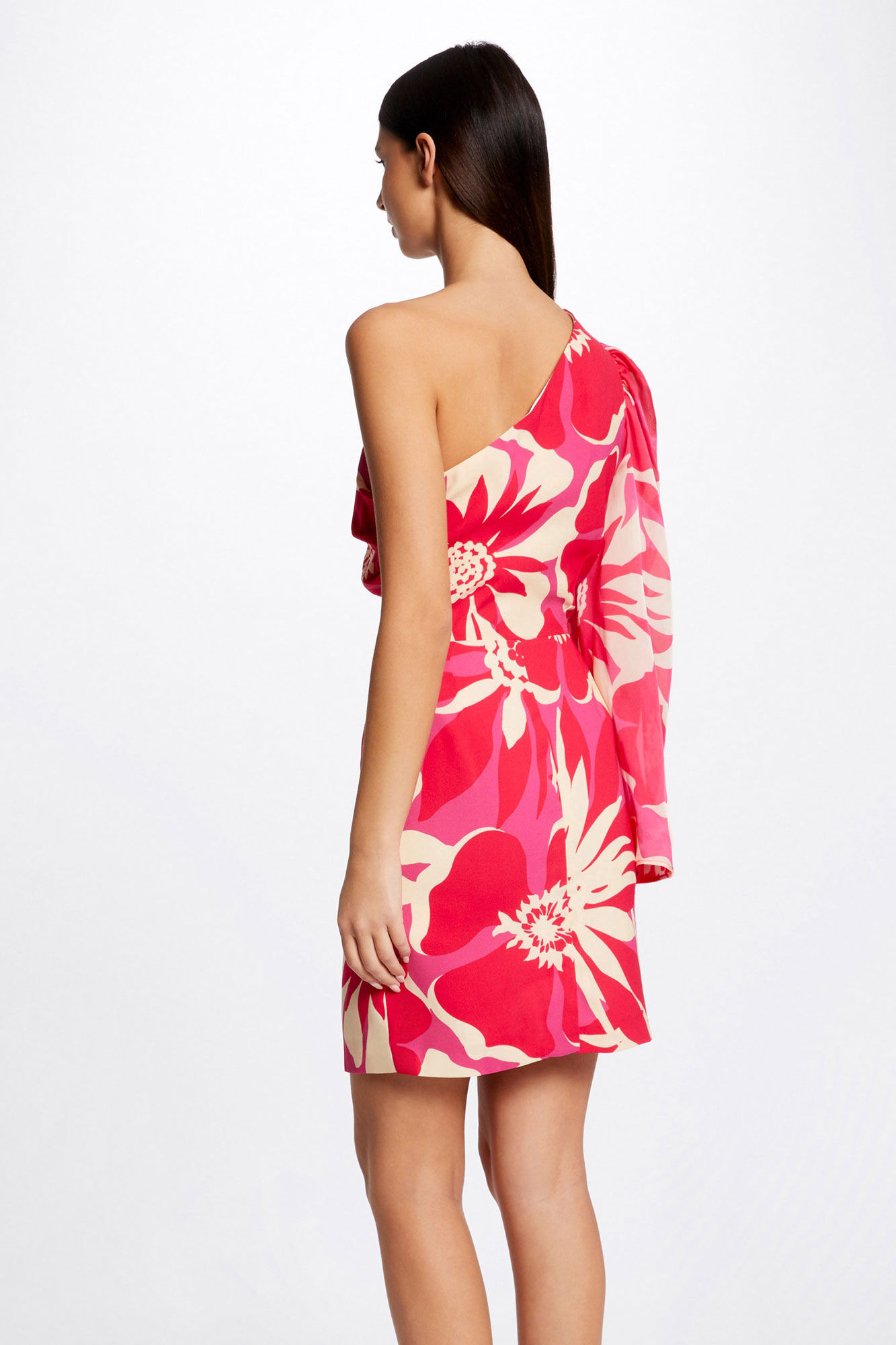 Vestido justo com estampa floral - Estampa branca