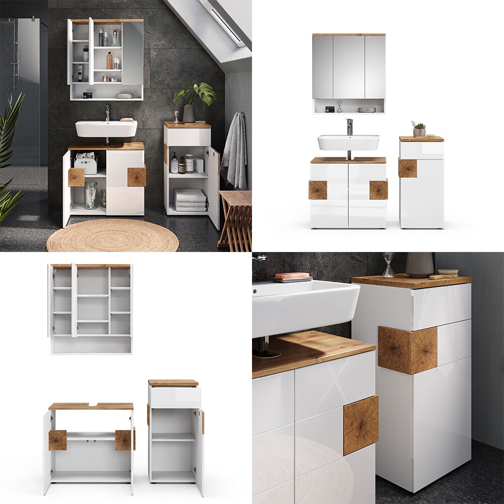 Vicco Badmöbel-Set Badezimmer-Möbel Bad-Schrank Eden Weiß Artisan modern Badezimmerschrank Waschbeckenunterschrank Spiegelschrank Midischrank Schranktür Schrankfach