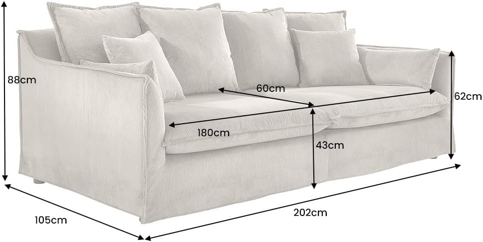 Riess Ambiente Großes 3-Sitzer Sofa Heaven - 200cm - Greige - Cord Federkern Hussensofa