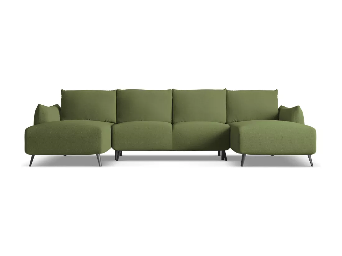 Canapé d'angle panoramique convertible en tissu chenille - bouteille verte - MALIE