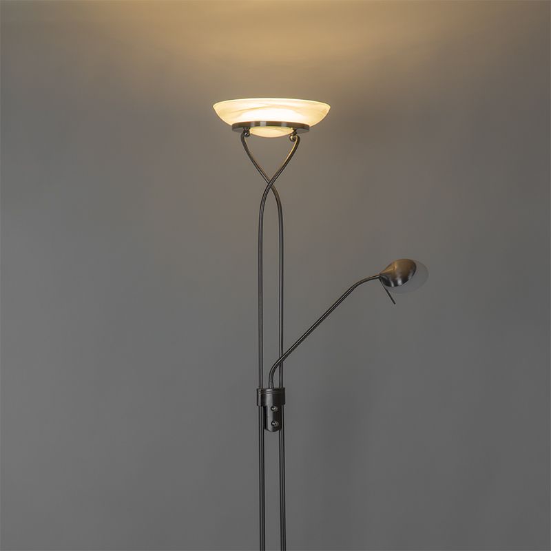 Vloerlamp staal incl. LED en dimmer met leeslamp - Empoli