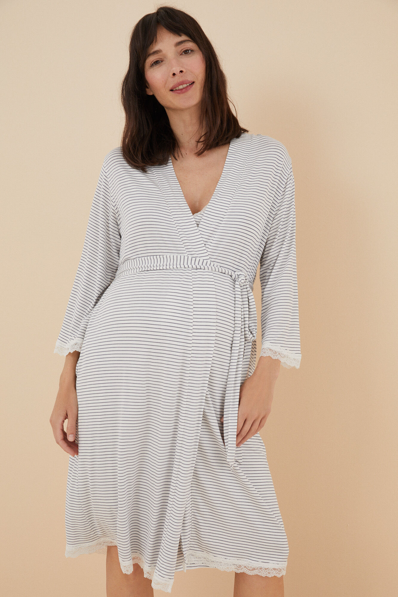 Robe midi de maternidade com estampa listrada - azul