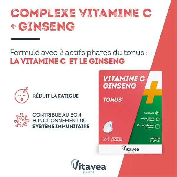 Vitavea Vitamina C + Ginseng Energia e Fadiga 24 comprimidos mastigáveis
