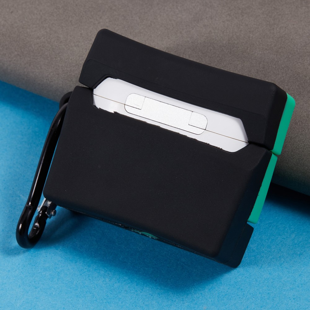 AirPods (3. Generation) Silikon Schutzhülle Abdeckung mit Karabinerhaken Retro Kamera - Grün