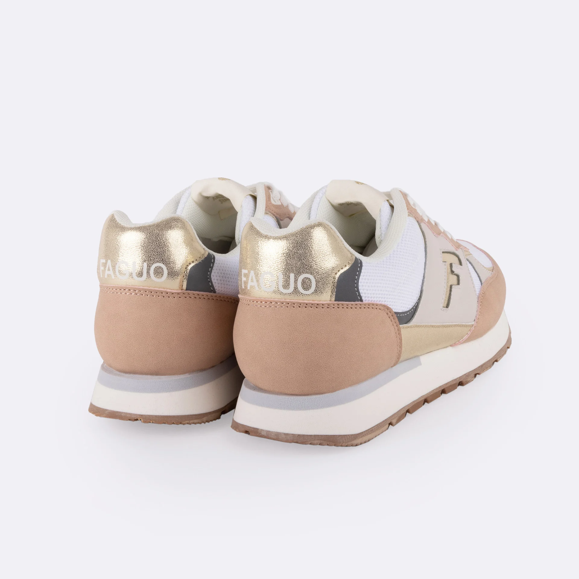 Runnings blanches & beige rosé vegan végan en polyester recyclé recyclé - modèle forest 1