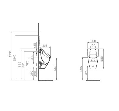 Plieger Chicago urinoir pack met deksel, spoelmechanisme en bedieningspaneel matchroom wit