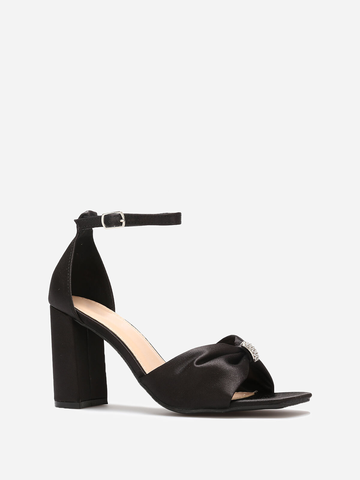 Sandales avec bride noeud à strass- Noir