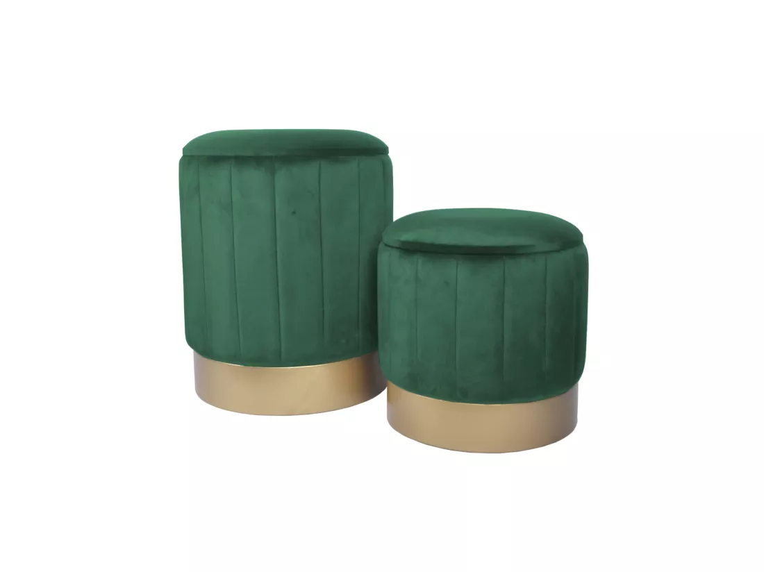 Set 2 Poufs en velours Vert Tabourets Rembourrés