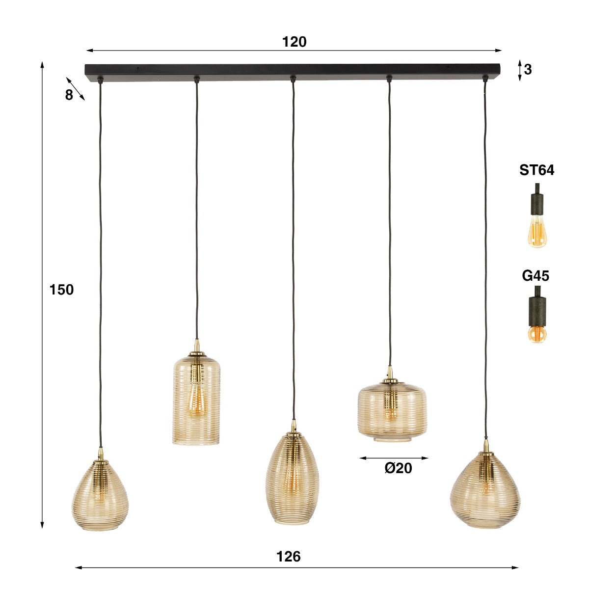 AnLi Style Hanglamp Stripe Horizontal 5L