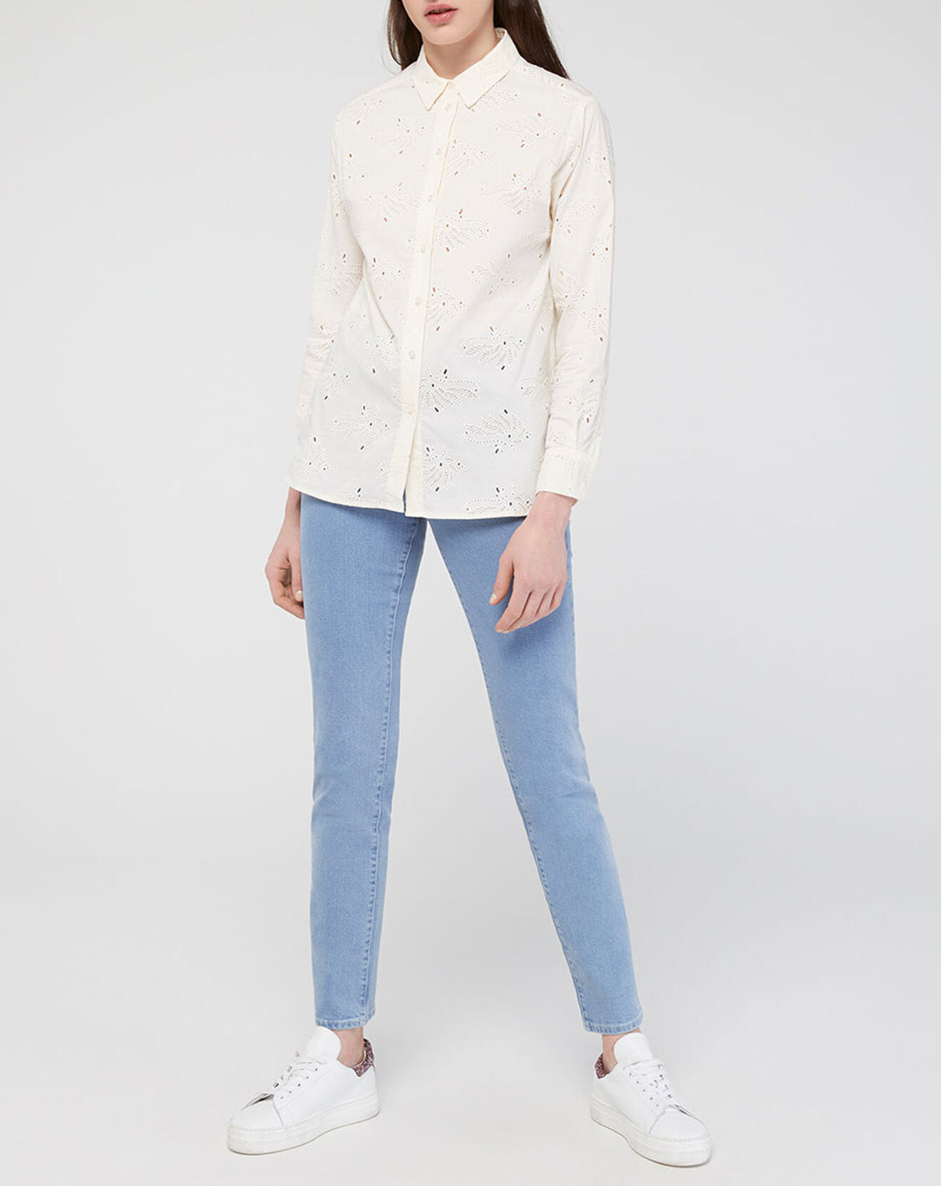 Galeries Lafayette Chemise Ebrizia brodée ajourée écrue