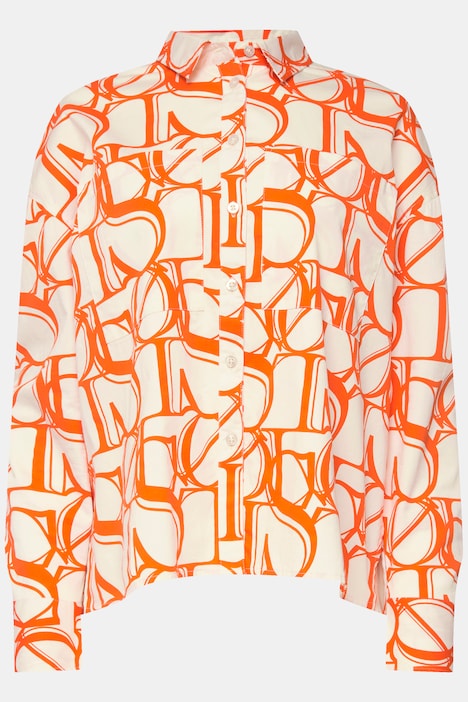 Hemdbluse, oversized, XL-Writing-Print, Langarm, OEKO-TEX