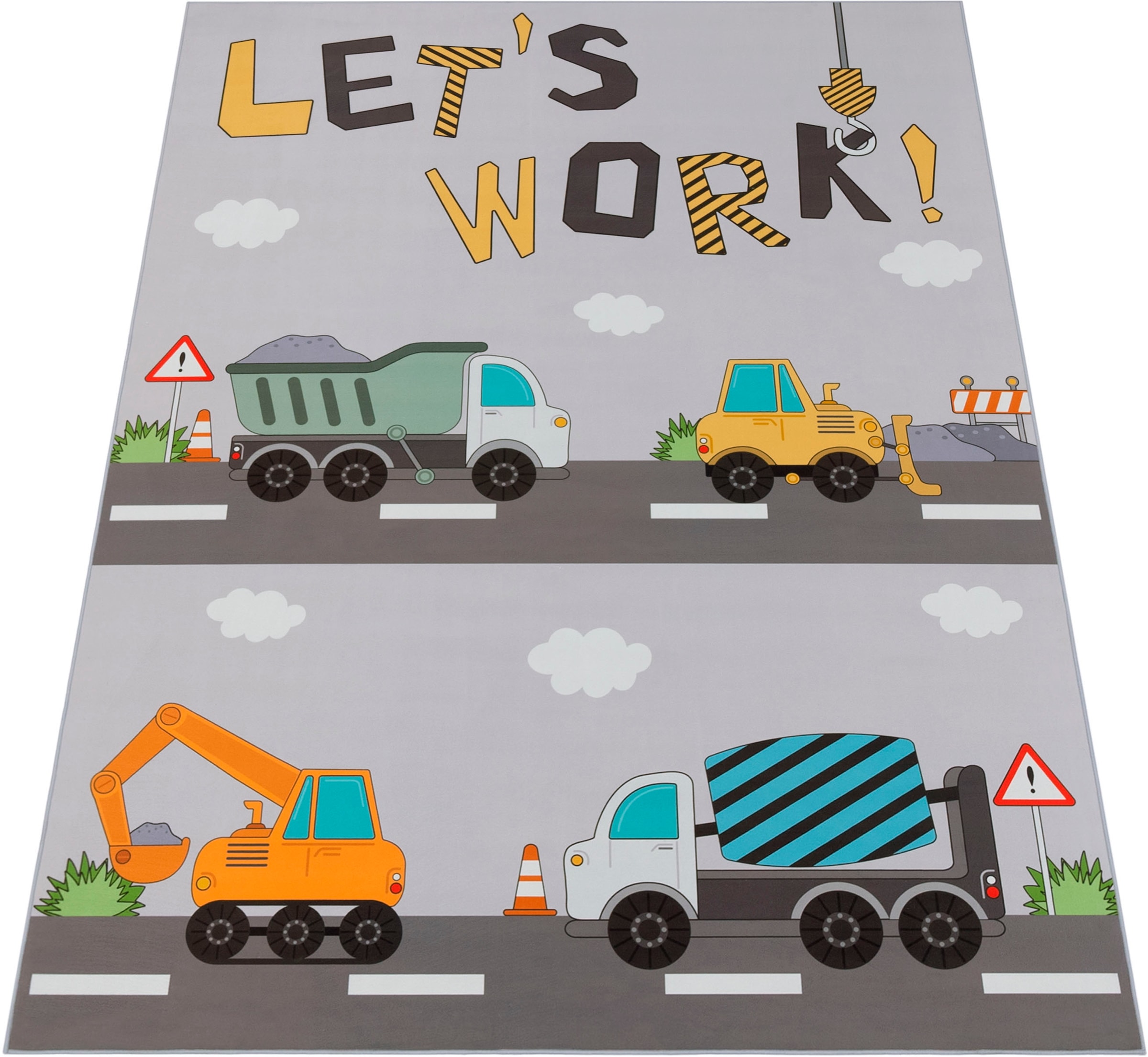 Paco Home Kinderteppich »Bino 578« rechteckig 4 mm Höhe Spielteppich, Motiv Autos & Baustelle, Kinderzimmer