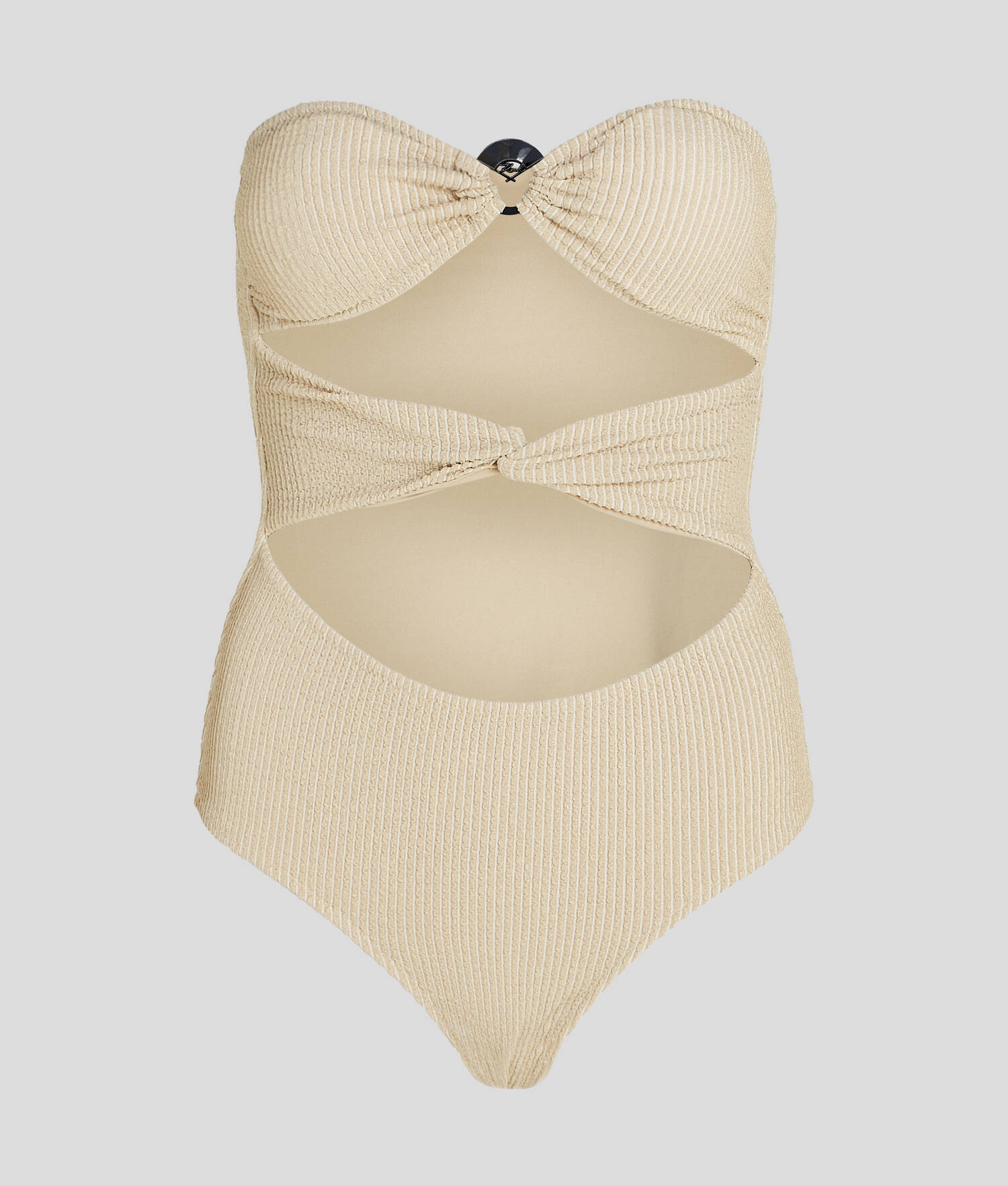 MAILLOT DE BAIN SANS BRETELLES EN LUREX AVEC BRELOQUE EN FORME D'ÉVENTAIL