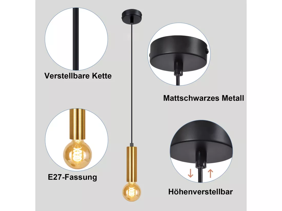 NETTLIFE Lampe suspendue table à manger 1 ampoule suspension lampe suspendue E27 industrielle