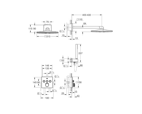 Inbouwdouchesysteem met hand- en hoofddouche GROHE Rainshower SmartControl Systeem SmartControl chroom gepolijst 34712000