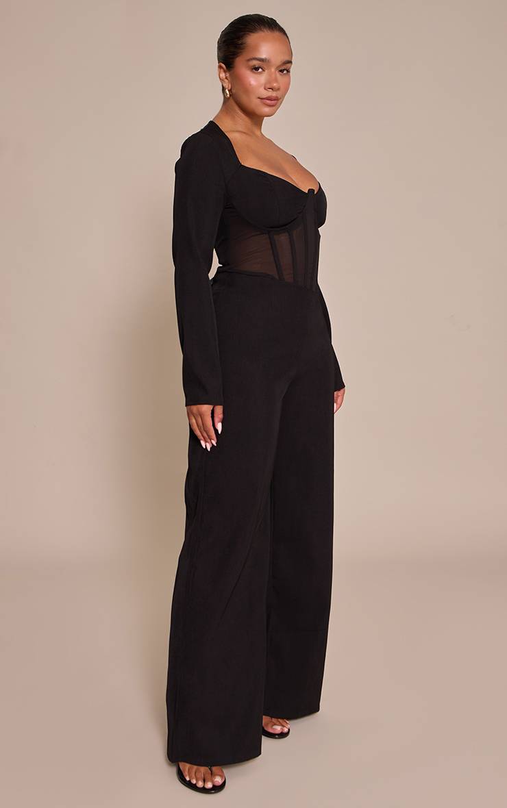 Noir Combinaison Corset Cintrée En Tissu Tissé Shape