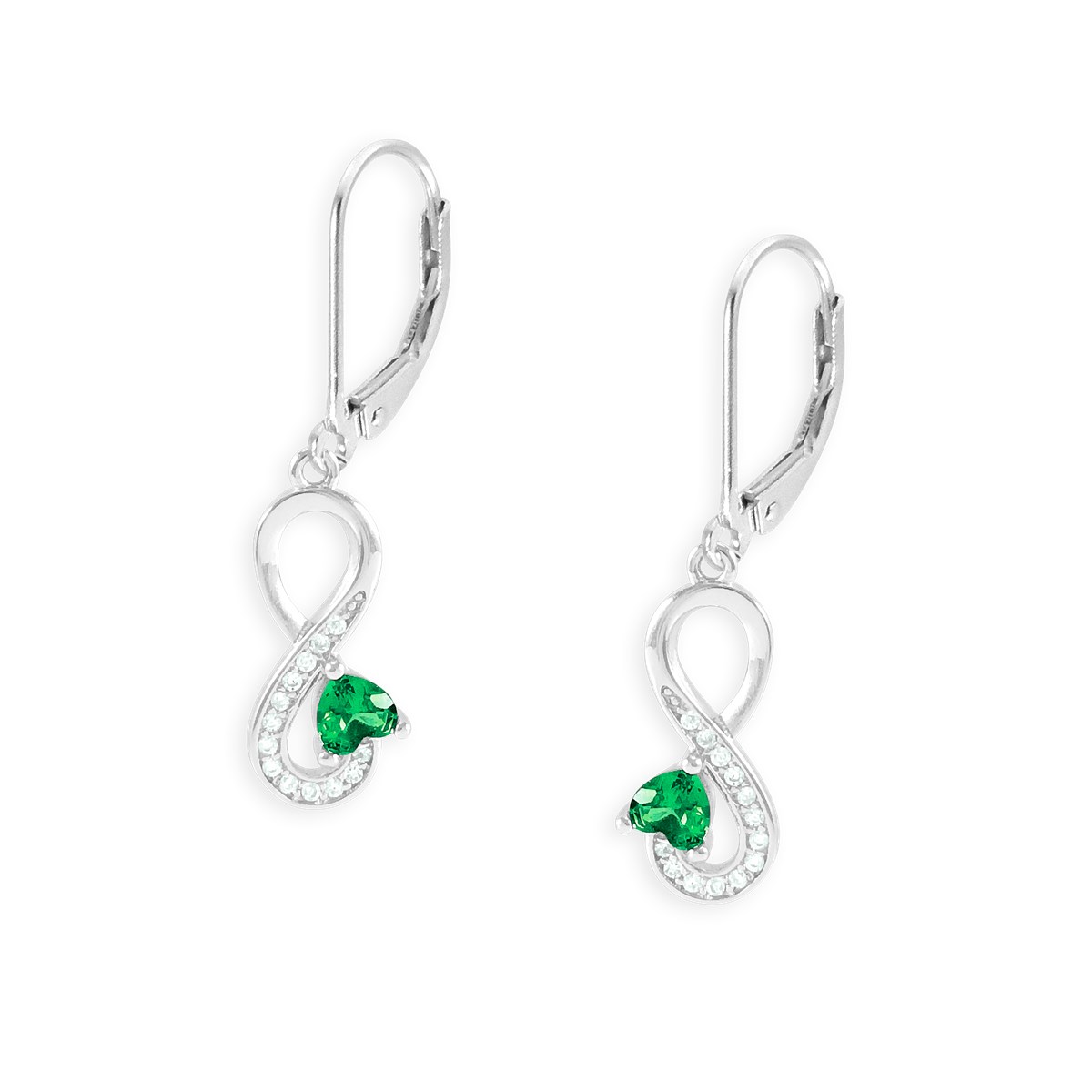 Boucles d'oreilles en argent 925 rhodié avec oxydes de zirconium teinté vert