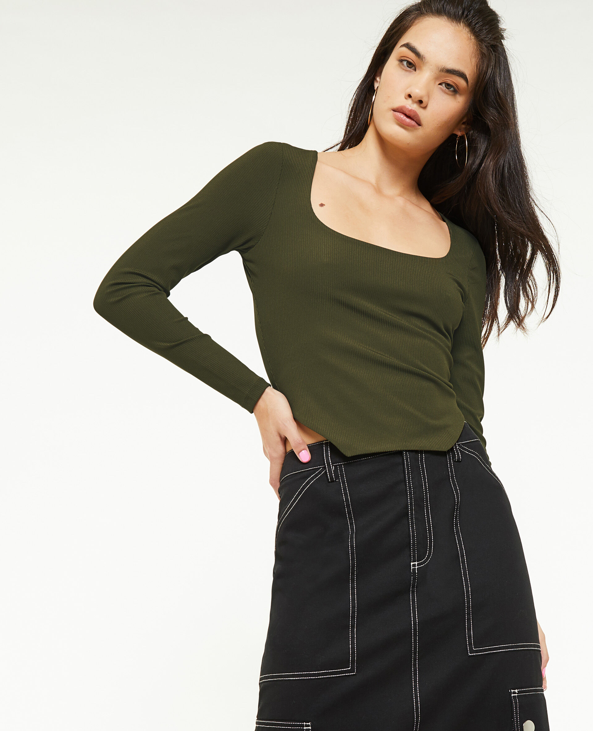 Top encolure carrée effet corset - Vert kaki