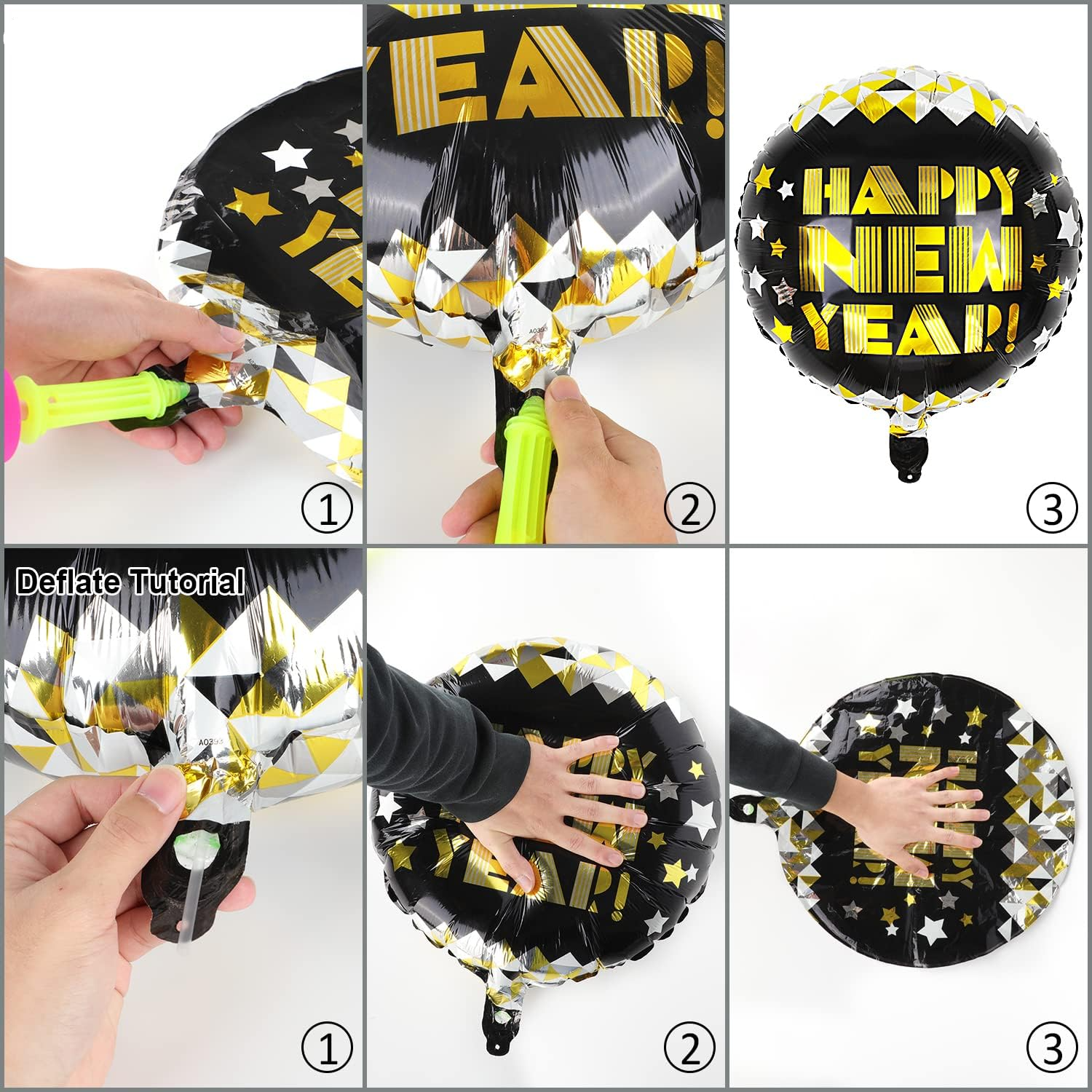 (46-tlg. Set) Happy New Year Girlande Silvester Party Dekoration   Folien Ballons / Kuchenstecker / Wimpelkette - Roségold / Schwarz / Gold