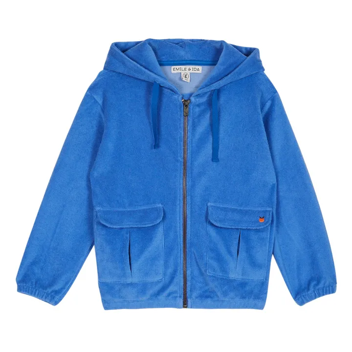 Emile et Ida Sweat Zippé à Capuche Eponge Poches | Bleu