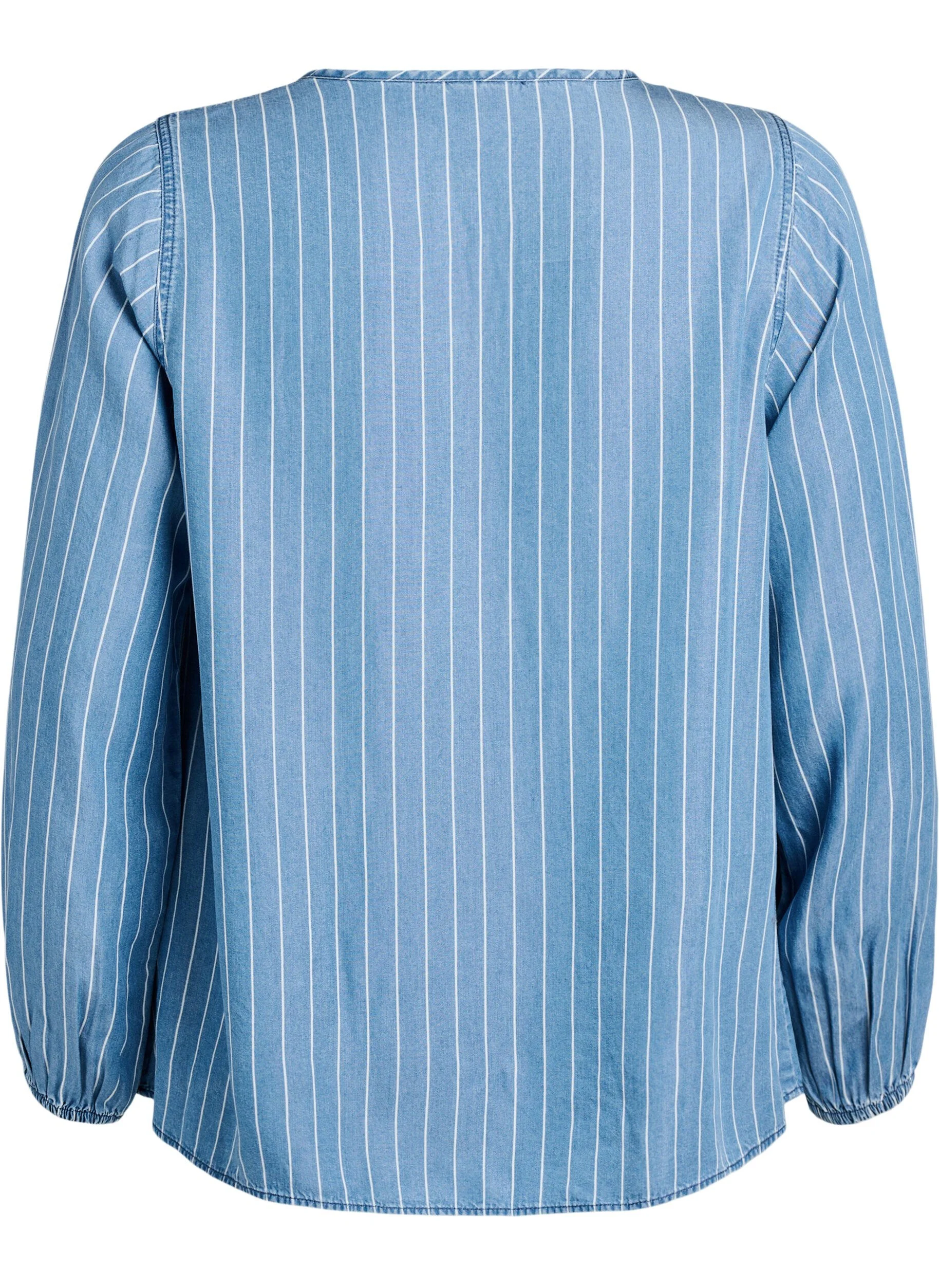 Stribet denimbluse med lange ærmer