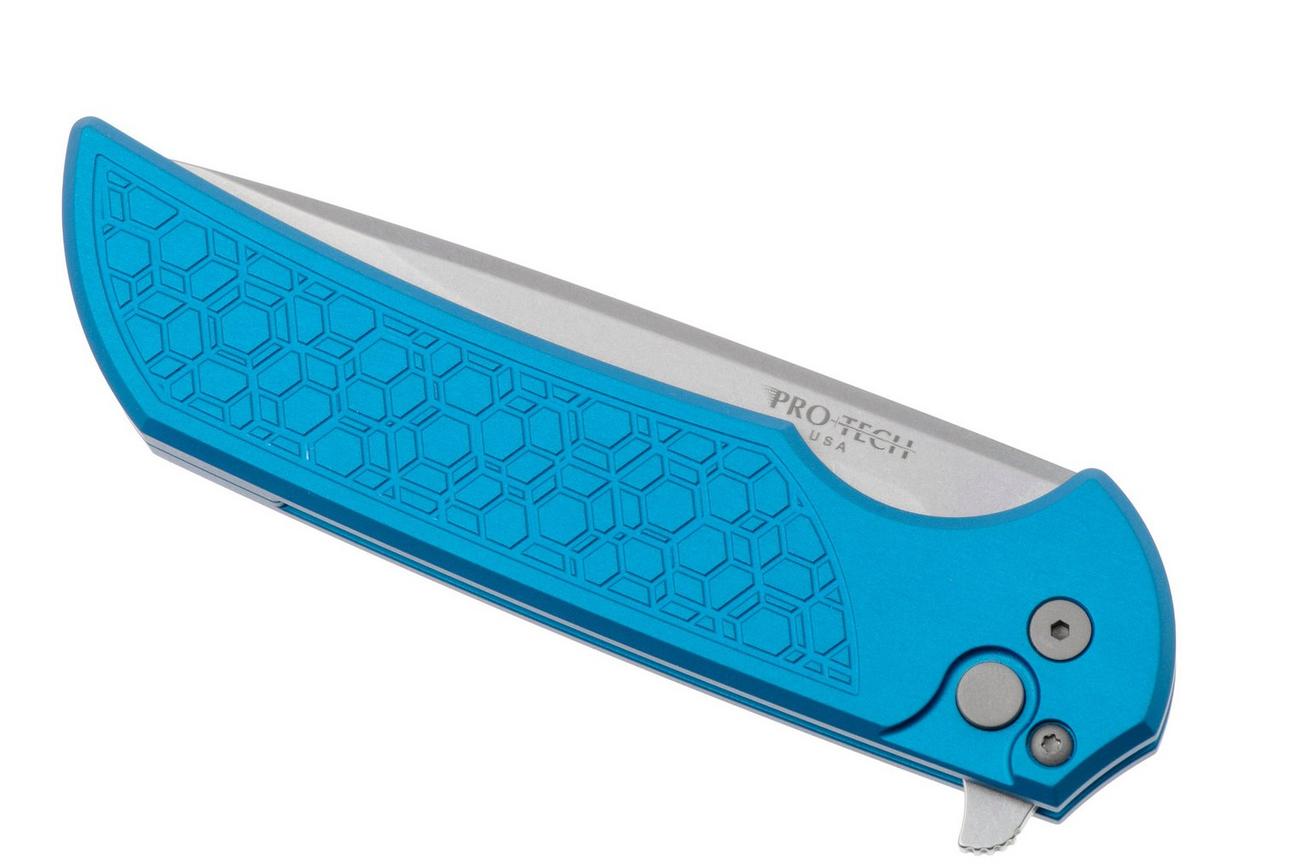 Pro-Tech Mordax MX105, Stonewashed MagnaCut, Blue Gridlock Textured Aluminum, zakmes
