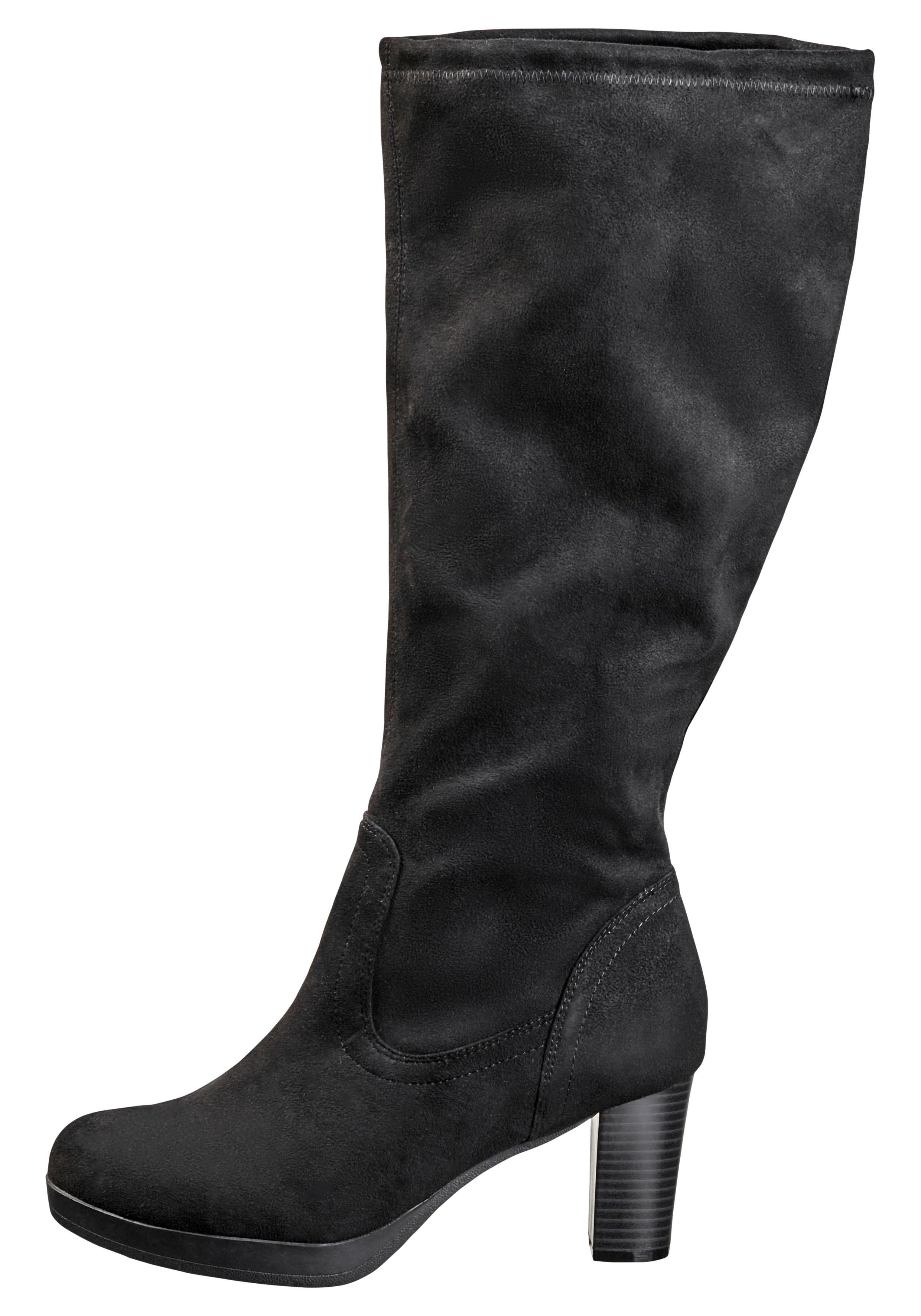 Verschlussloser Weitschaftstiefel in Wildlederoptik