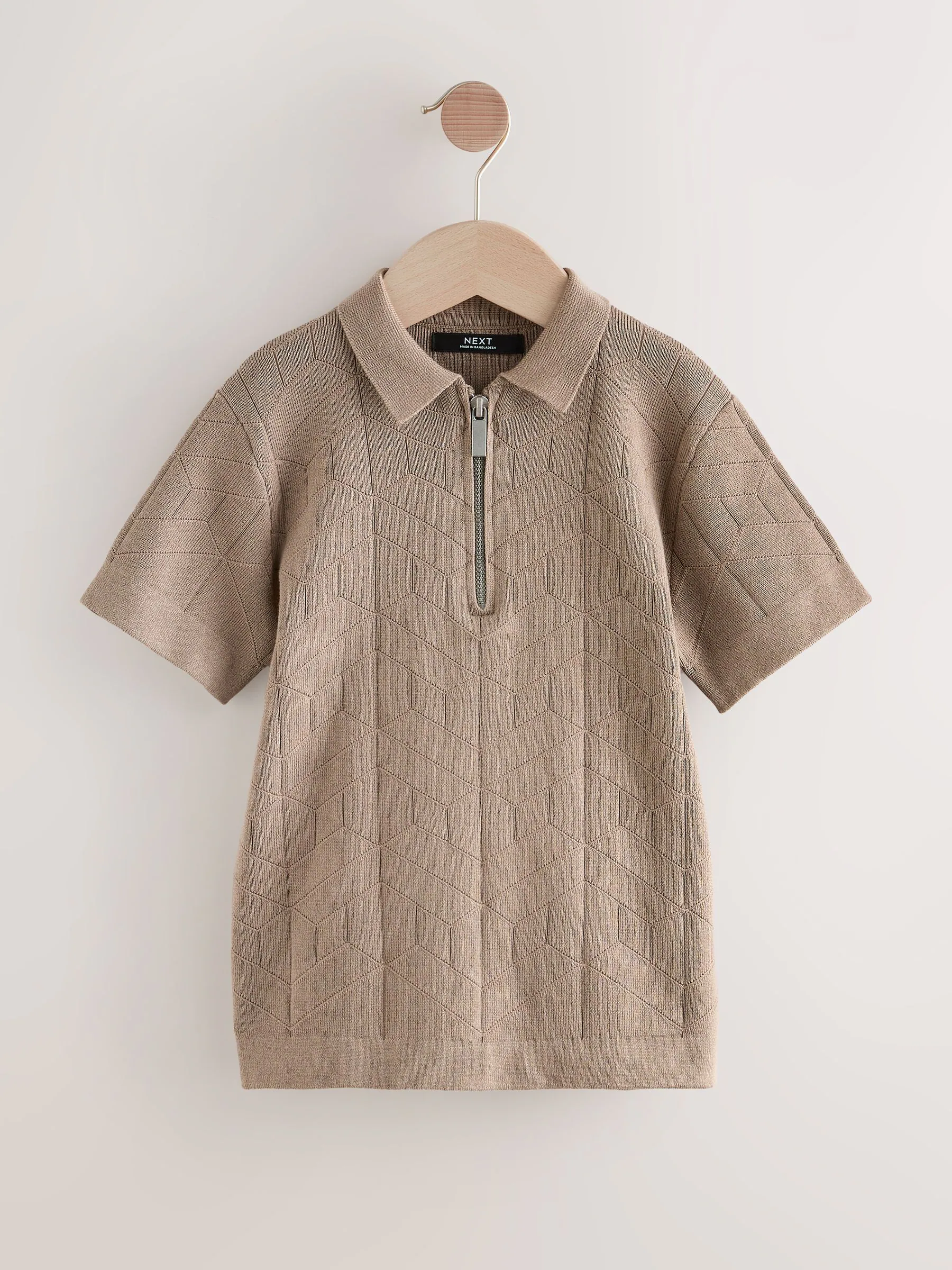 Taupe bruin - Gebreid poloshirt met rits bij de hals (3-16jr)