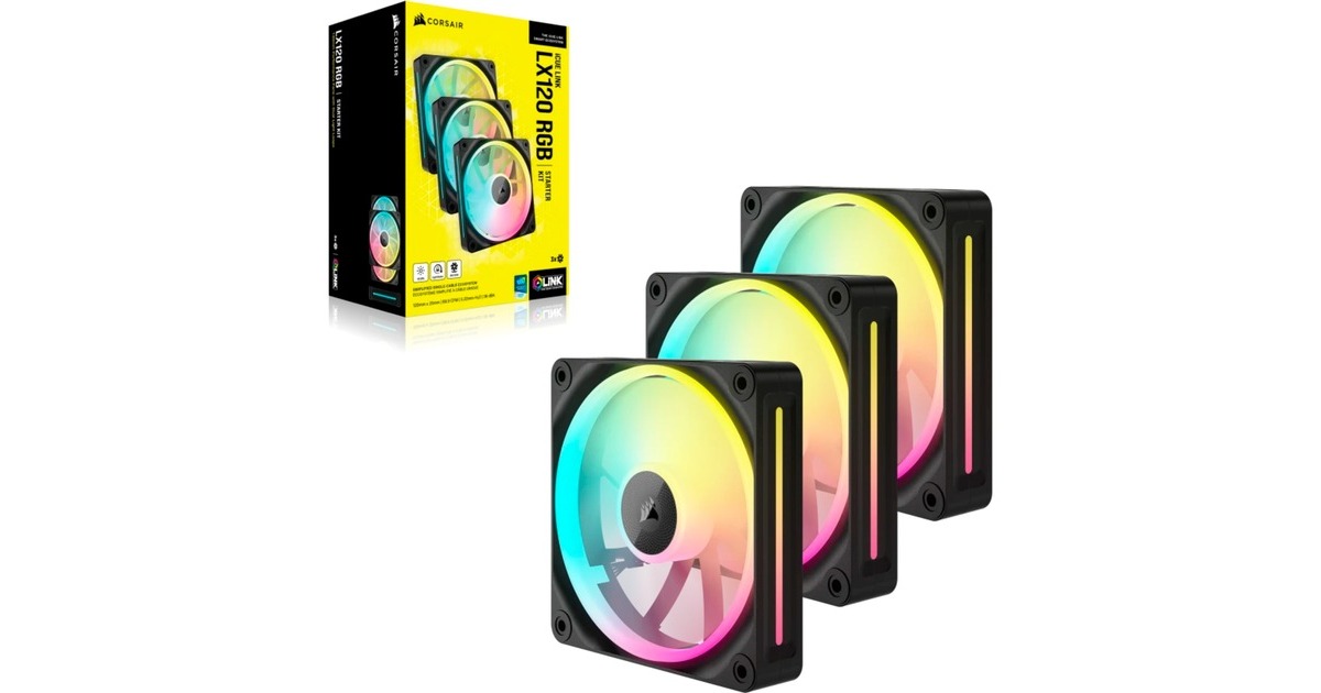 CorsairiCUE LINK LX120 RGB case fans  (Zwart, 3 stuks, 120 x 120 x 25 mm, PWM)