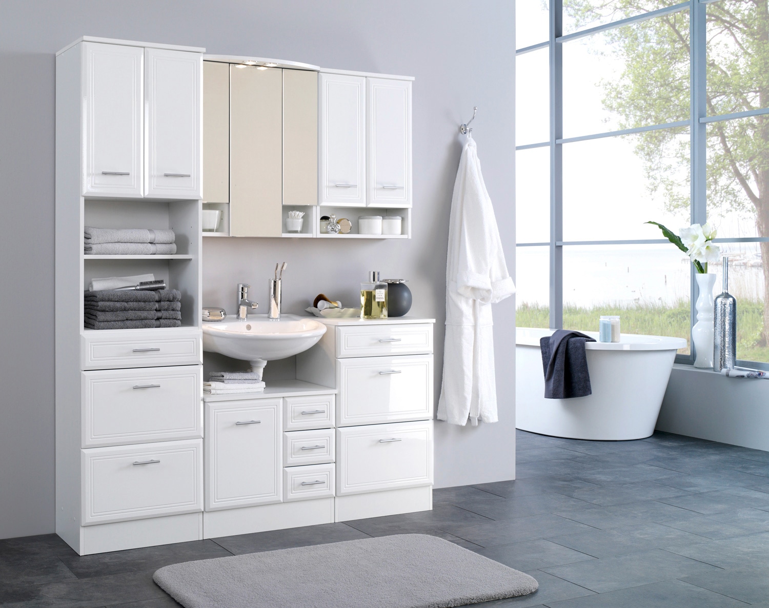 welltime Hängeschrank »Neapel« Breite 50 cm, mit Hochglanzfronten und eleganter Fräsung