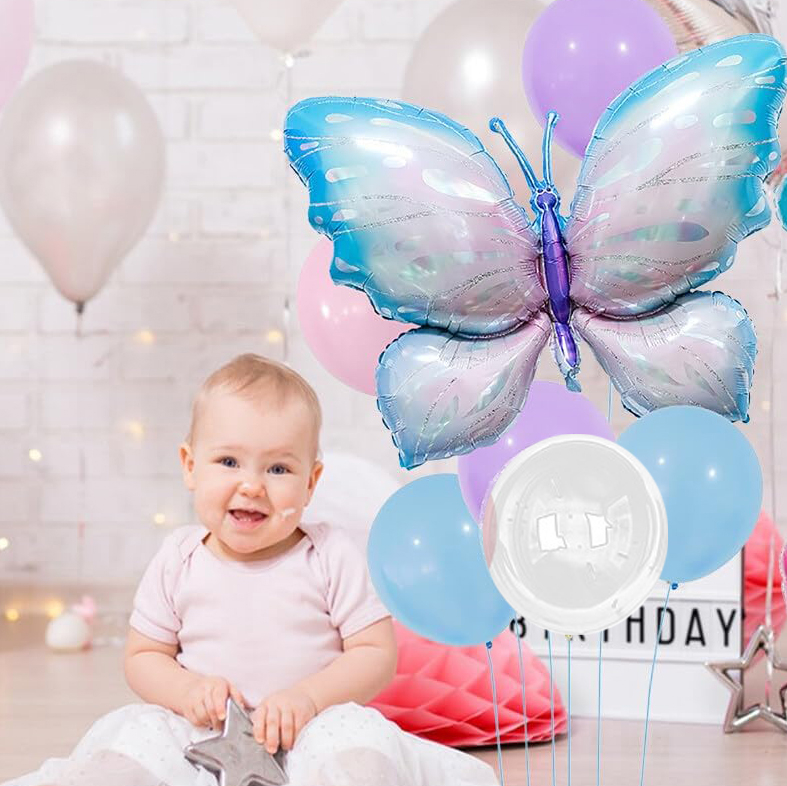 (8-tlg. Set) Zahlen Ballon Kinder Geburtstags Party Folienballon inkl. Latex Luftballon - Zahl 5 / Schmetterling