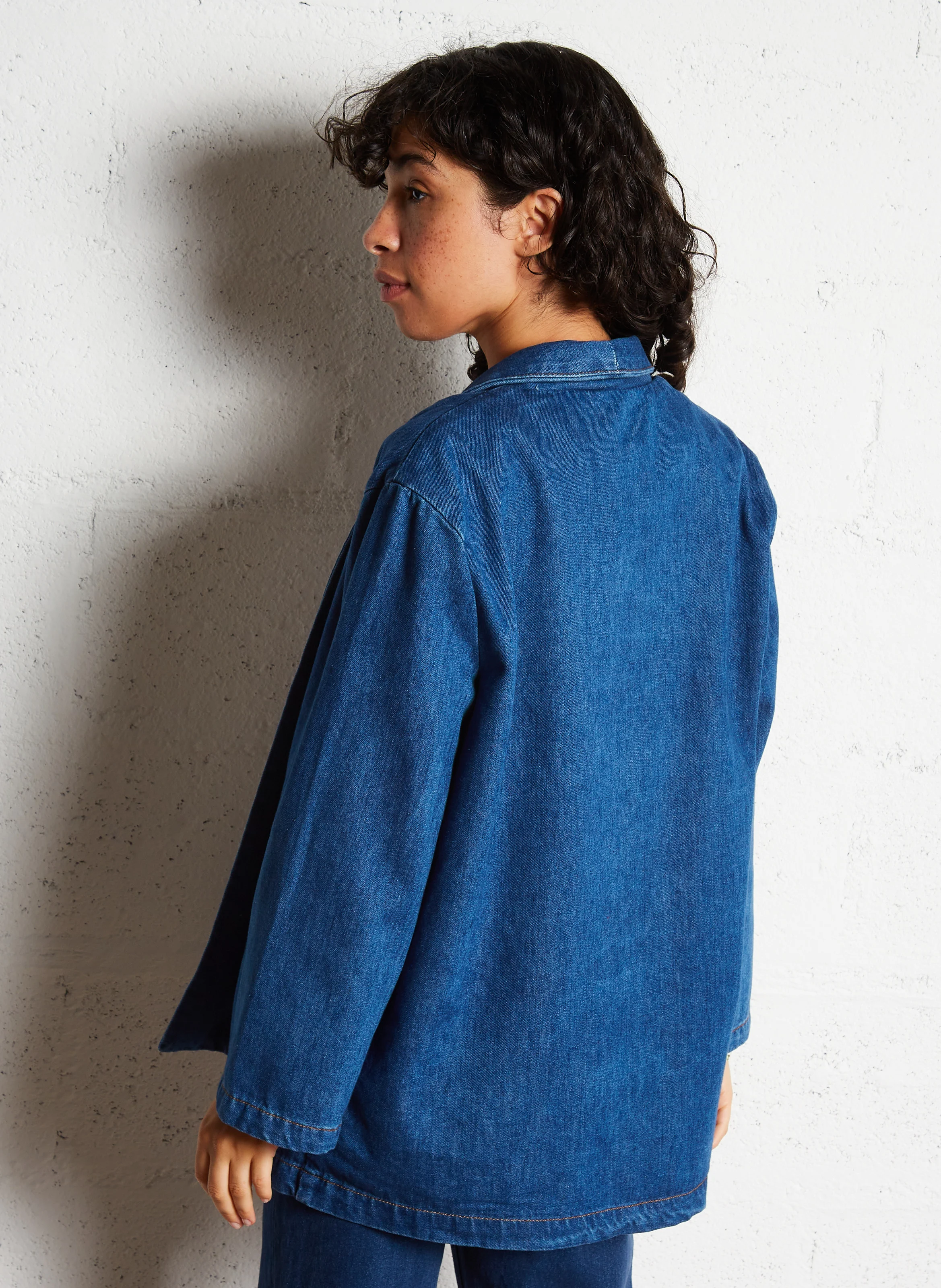 VERA - Veste col châle droite en coton mélangé | Jean brut