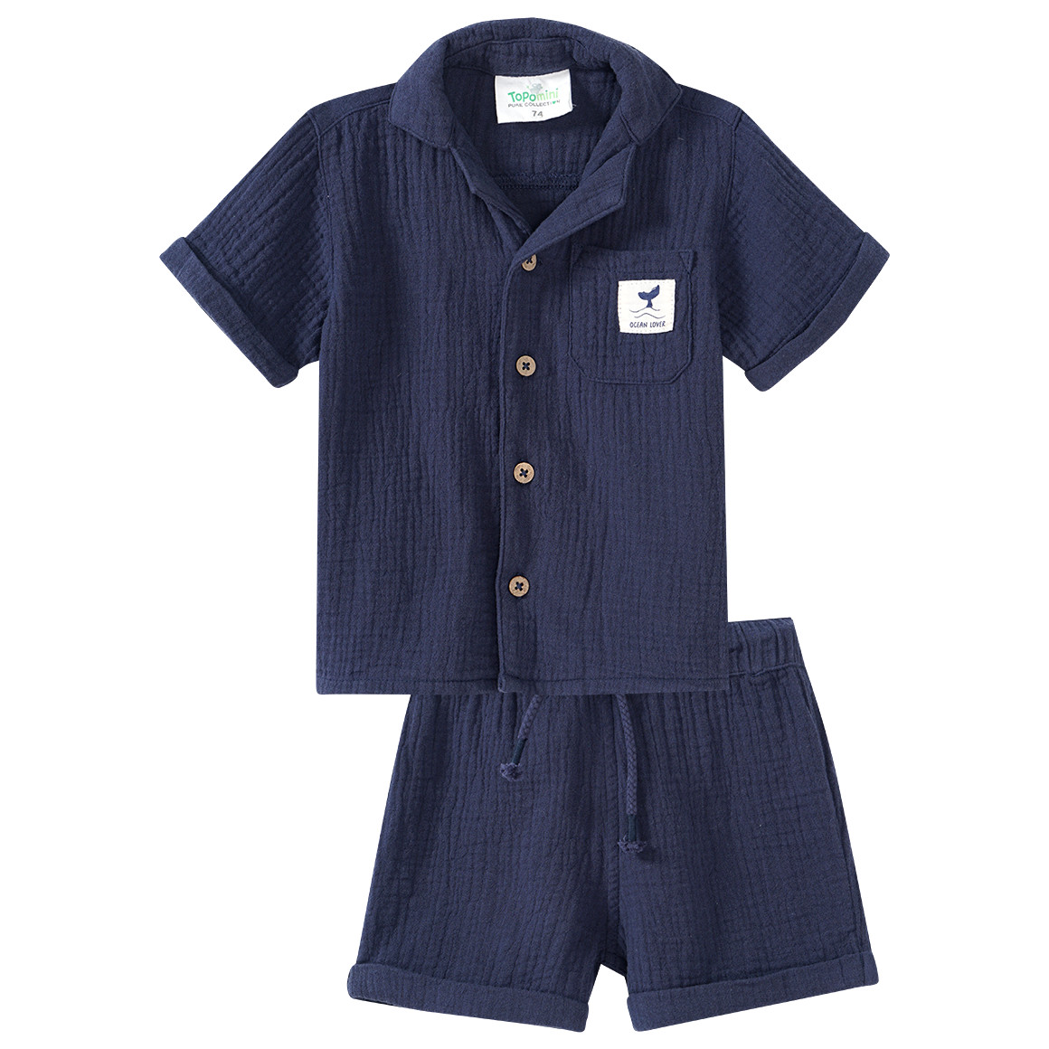 Topomini Pure Collection Baby Musselin -Hemd und Shorts im Set dunkelblau