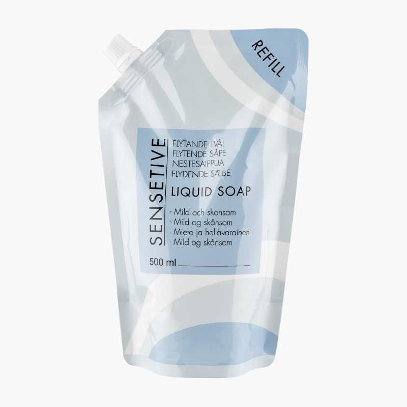 Flytende såpe, sensitive, uten parfym, refill, 500 ml