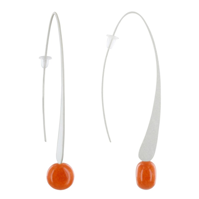 Boucles d'Oreilles Crochet Plat Métal Argenté et Perles Céramique