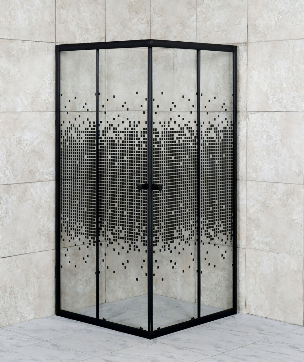 Kerra Pixel douchecabine vierkant 80x80cm zwart mat