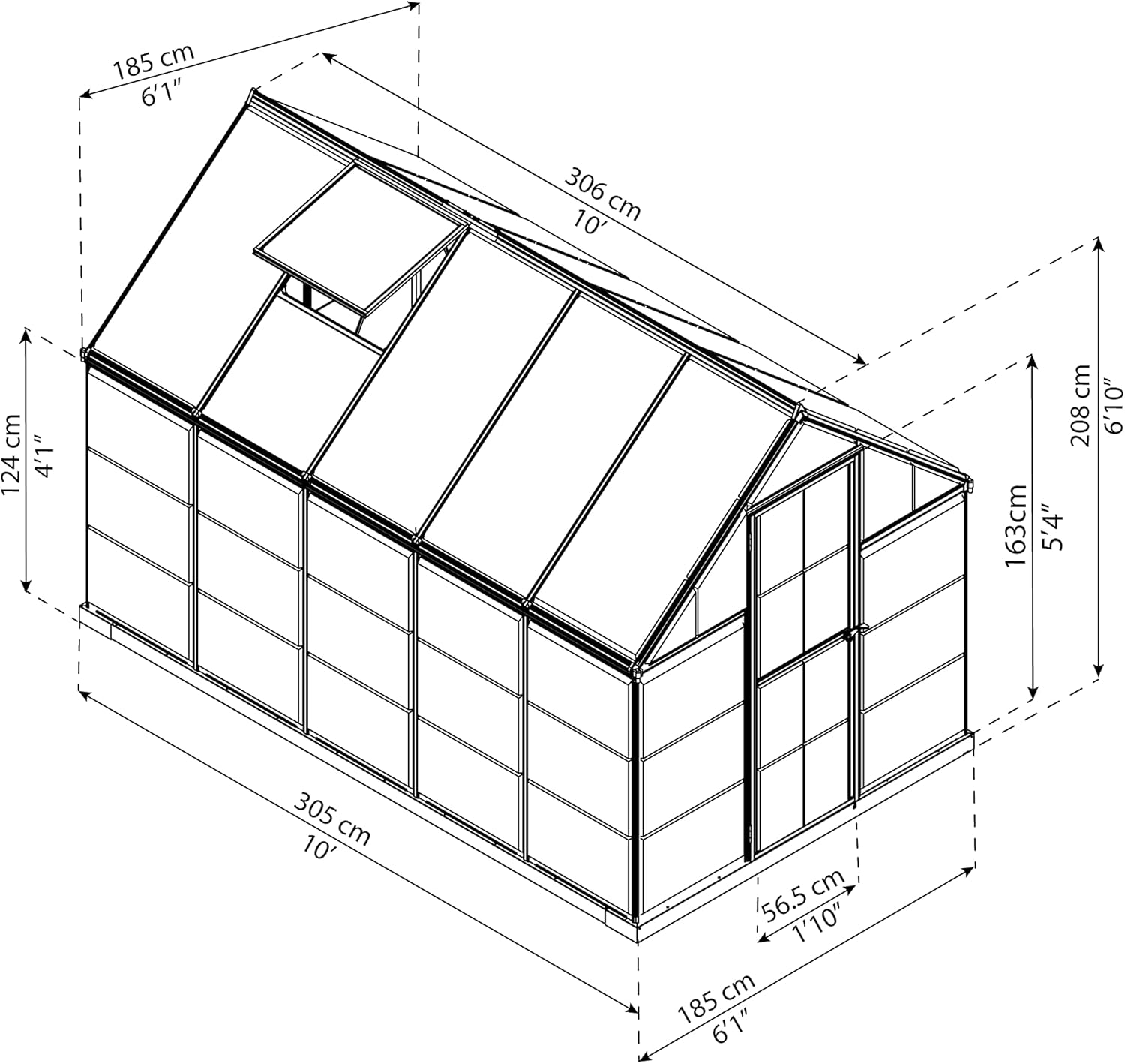 Palram Aluminium GewächsHaus Gartenhaus Hybrid 6x10 anthrazit /310x185x209 cm (LxBxH),Grau