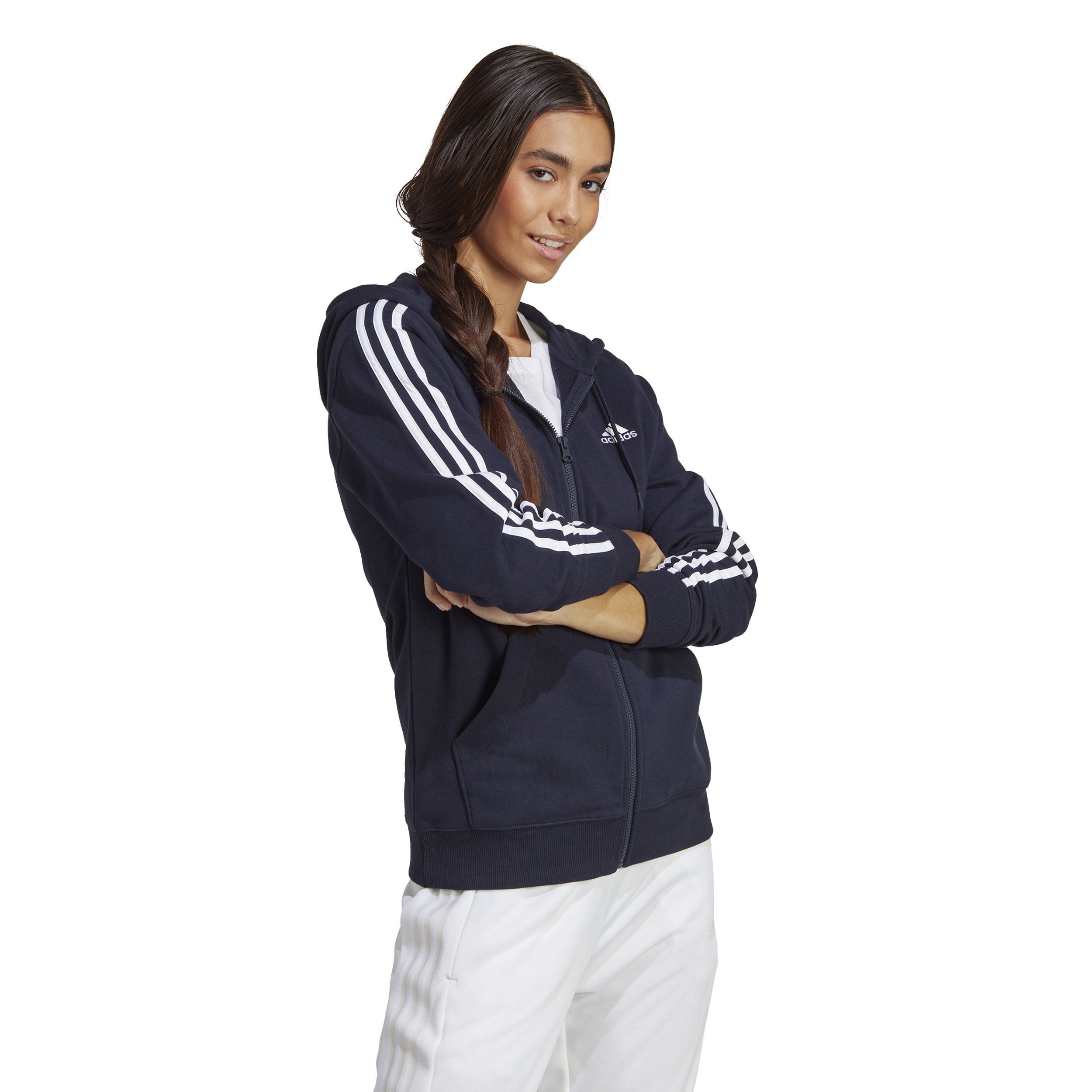 adidas 3 Stripes French Terry Gilet En Coton Femmes - Bleu Foncé , Blanc