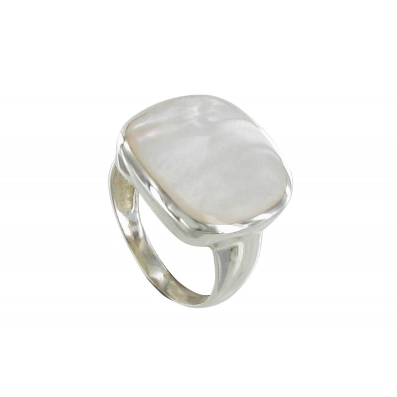 Bague Argent Pavé Carré de Nacre Ivoire