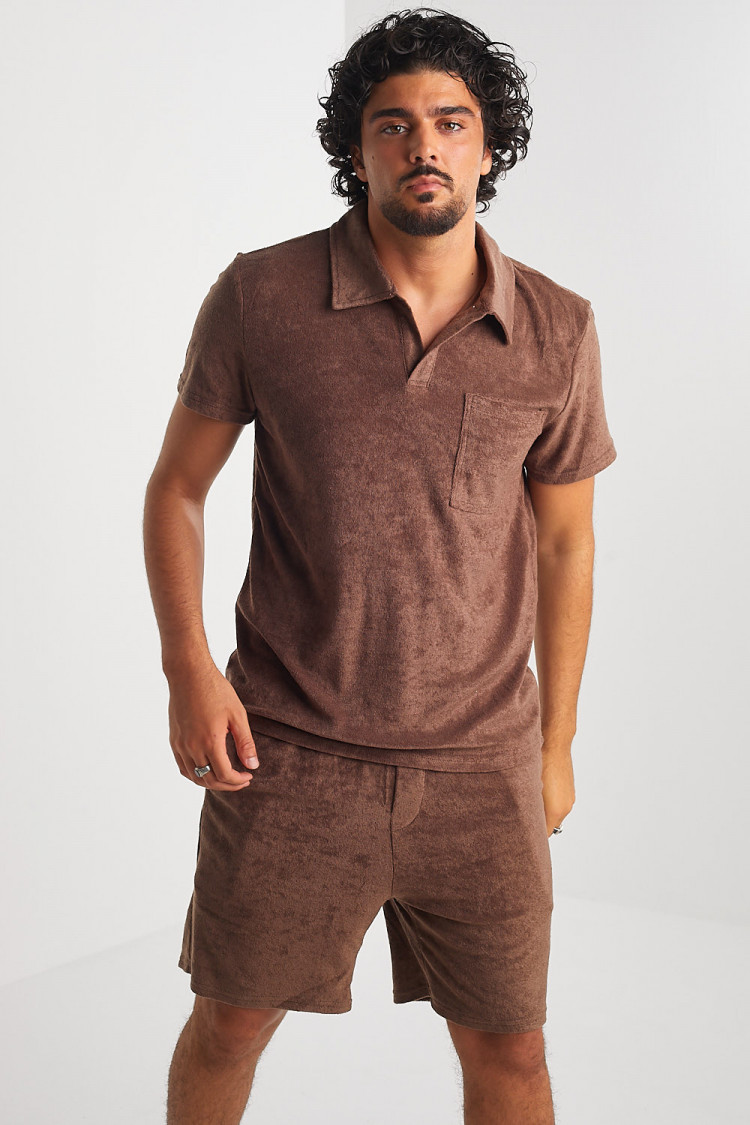 Ensemble 2 pièces polo + short marron en velours