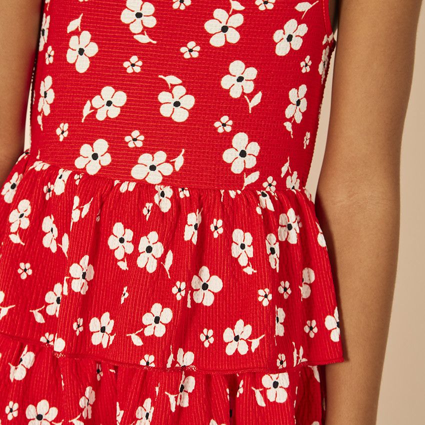 Robe sans manches imprimée et volantée à dos croisé pour fille - Rouge