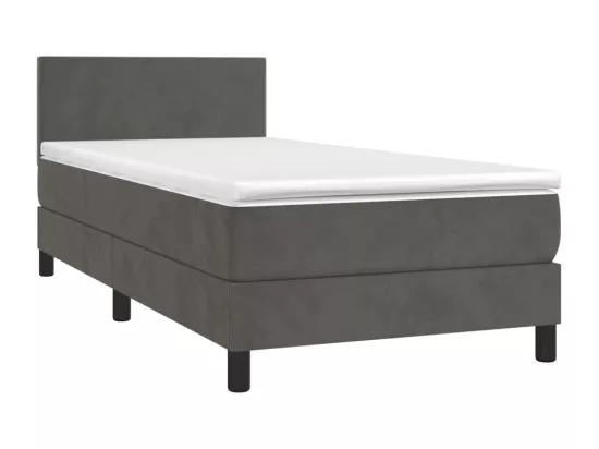 Sommier tapissier et matelas et LED Gris foncé 90x190cm Velours